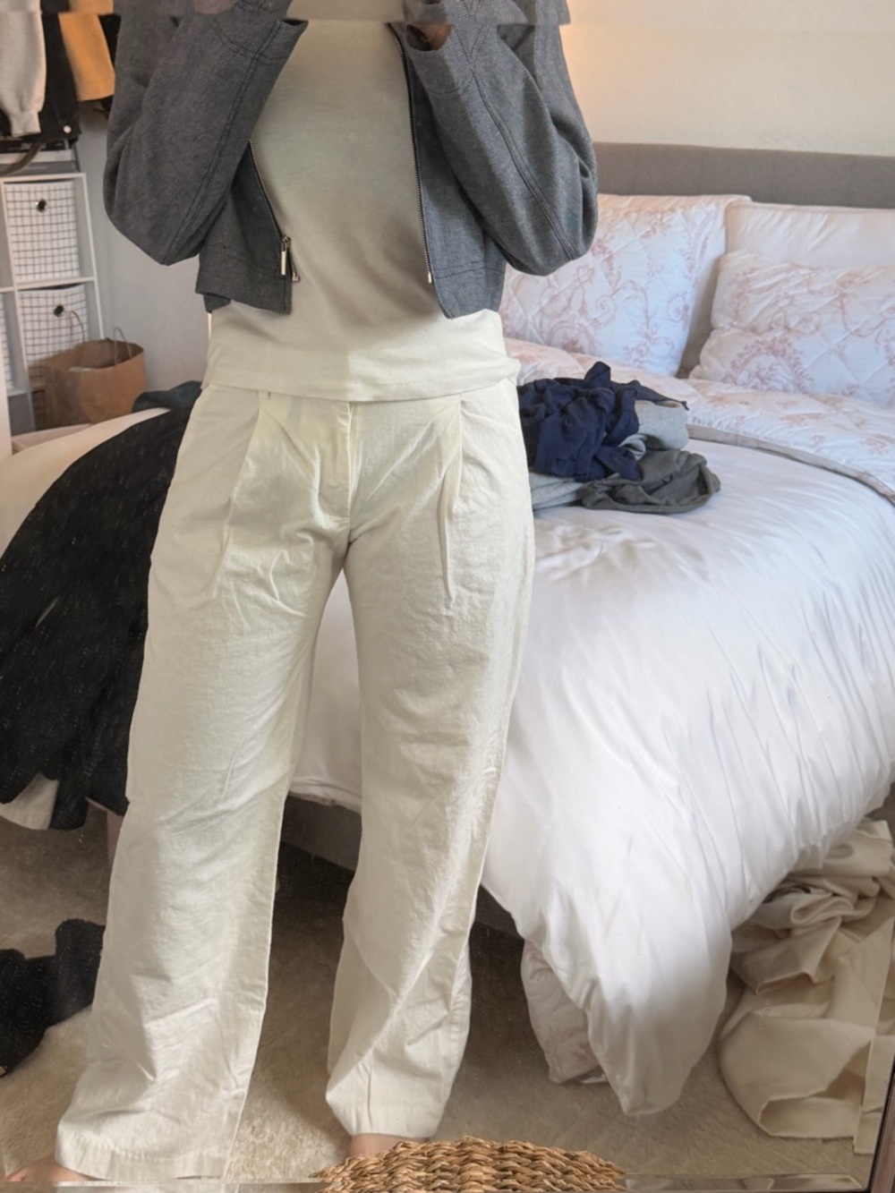 Game Mid-Rise Cream Wide-Leg Pants